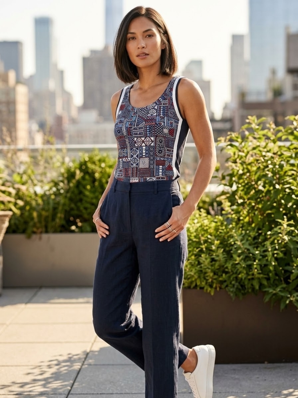 Marc Cain Navy Geometric Tank Top Size Large